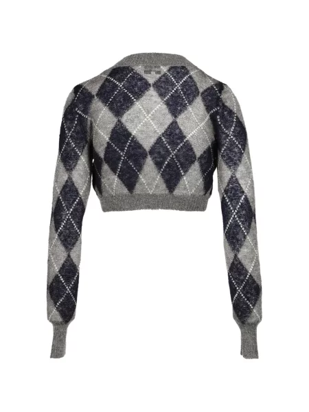 Decupat cardigan Shushu/tong tricotate cu model argyle gri