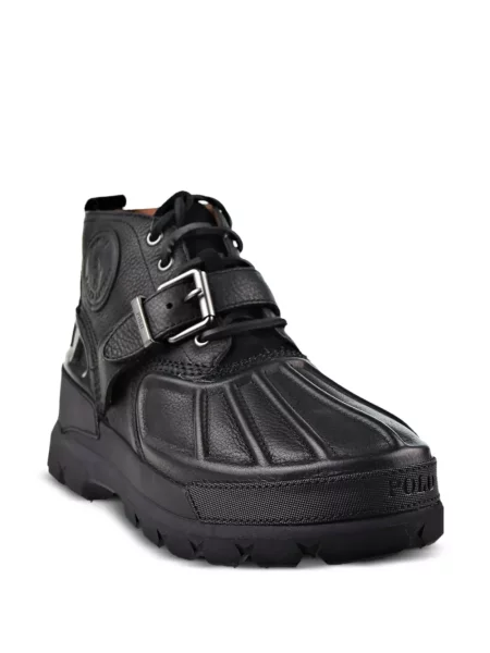 Kožené šněrovací pantofle Polo Ralph Lauren s výšivkou hnědé