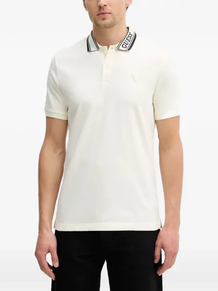 Gulerat tricou polo Guess cu autograf alb