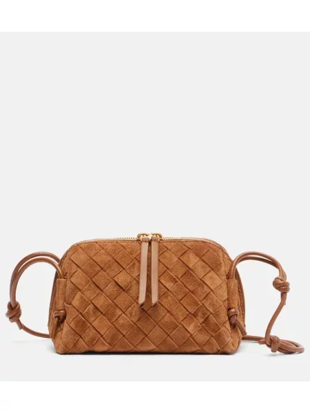 Semišová mini crossbody kabelka Bottega Veneta hnědá