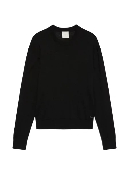 Lung pulover Calvin Klein cu decolteu rotund negru