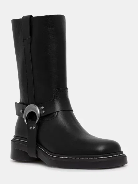 Marine Serre cizme de piele Smooth Leather MS Moto cu plat negru