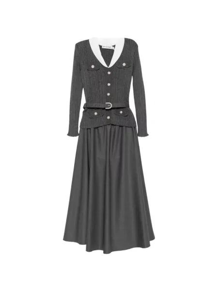 Cu centură rochie midi Self-portrait tricotate gri