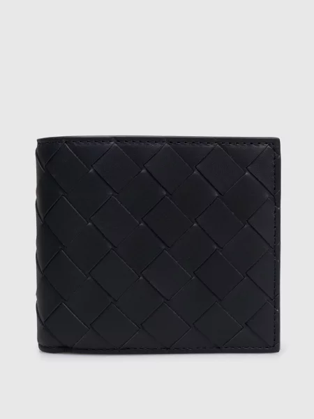 Темно-синє шкіряне портмоне Bi-Fold Bottega Veneta синій
