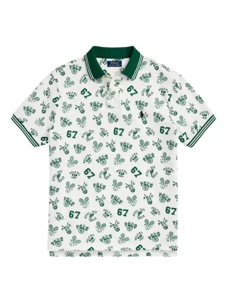 Tricou Polo Ralph Lauren din piele cu broderie în carouri maro