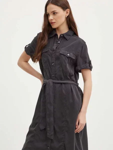 Миди джинсовое платье Pepe Jeans клеш серое