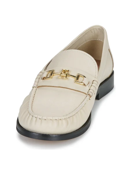 Pantofi Tommy Hilfiger Soft Leather Horsebit Loafer Écru alb