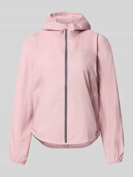 Kurtka z nadrukiem z logo i kapturem Asics różowa