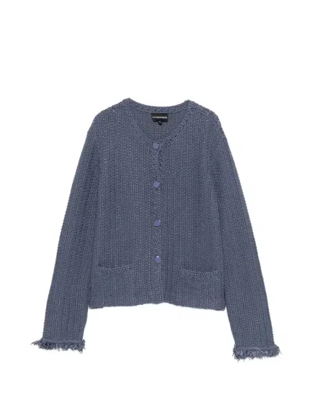 Cardigan Emporio Armani cu franjuri albastru