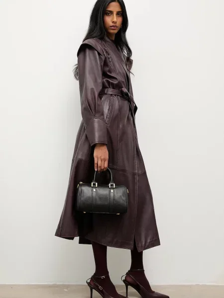 Шкіряний плащ Answear.LAB бордовий