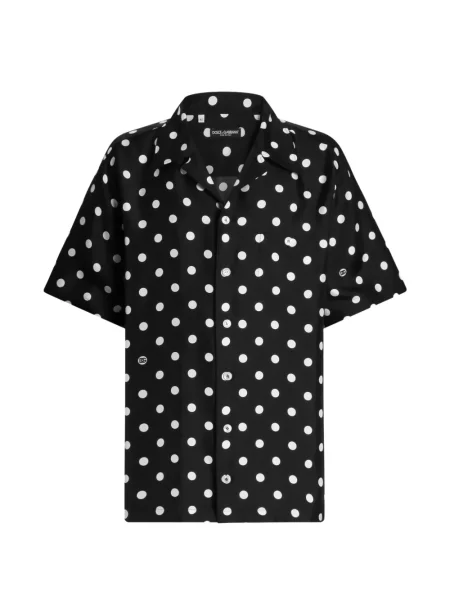 Cămașă Dolce & Gabbana de mătase cu buline cu imagine negru