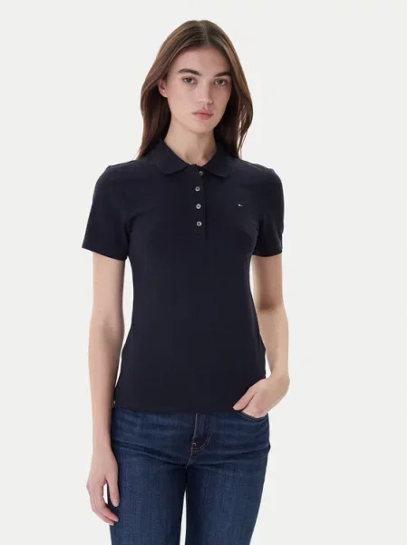 Koszulka polo o kroju slim fit z wyhaftowanym logo model Tommy Hilfiger niebieska