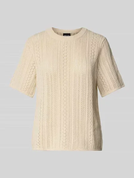 T-shirt o kroju regular fit z dzianiny z czystej bawełny Pieces beżowa