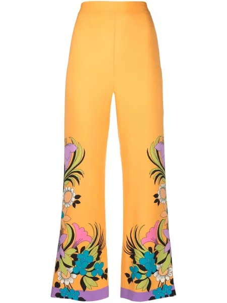 Pantaloni La Doublej cu model floral cu imagine evazate portocaliu