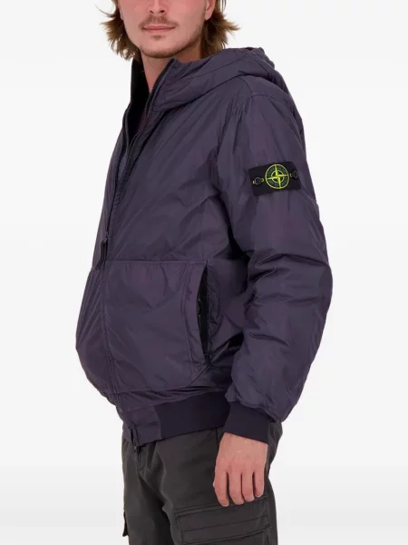 Geacă Stone Island cu glugă cu strasuri albastru