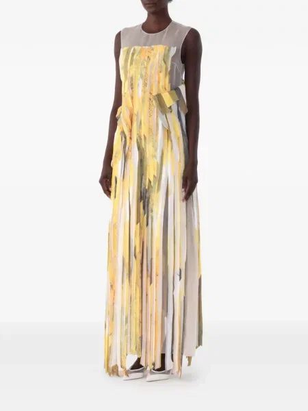 Αμάνικη ριγέ αμάνικο φόρεμα Jason Wu Collection κίτρινο