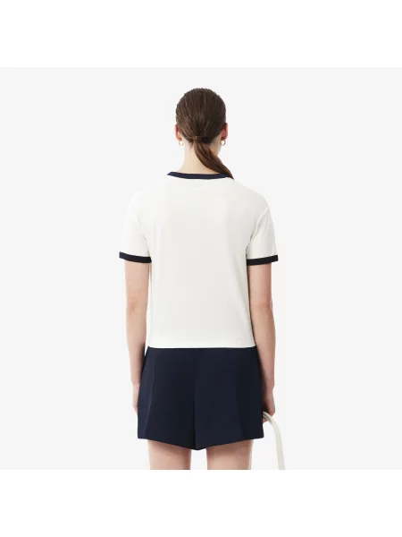 Lacoste Koszulka Z Jerseyu Z Haftowaną Naszywką biała
