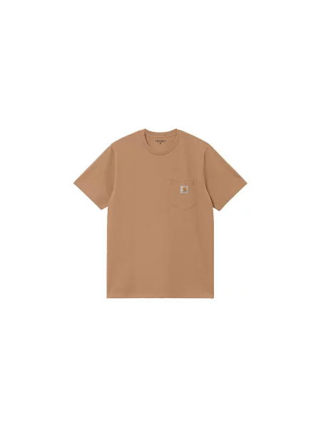 Carhartt Wip Koszulki Mężczyzna Pomarańczowy M Biała Koszulka z Kieszonką i Logo Krótki Rękaw brązowa