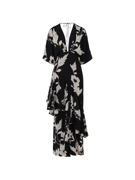 Rochie maxi Johanna Ortiz de mătase cu model floral cu imagine negru