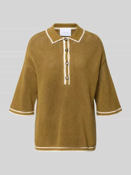Koszulka z dzianiny z kołnierzykiem polo i listwą guzikową Style Icon Collection oliwkowa