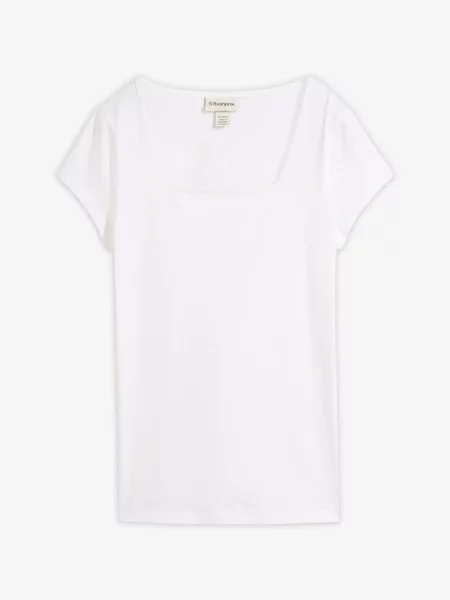 T-shirt z krótkim rękawem i dekoltem karo biała