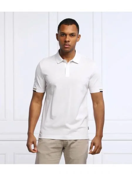 BOSS BLACK Polo Parlay | mercerizat alb