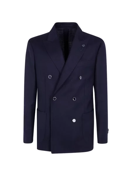Sacou Lardini cu model floral cu două rânduri de nasturi albastru