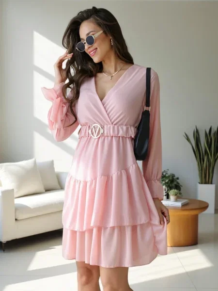 Rochie mini Resti cu volane de costum roz