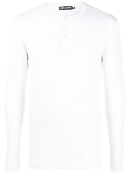 Tricou Dolce & Gabbana cu guler henley lung alb