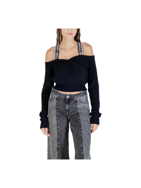 Lniany sweter Karl Lagerfeld czarny