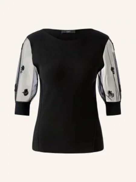 Oui Pletené Tričko Z Kombinace Materiálů S Flitry černá