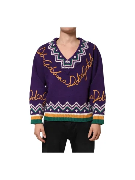 Sweter Dolce And Gabbana z logo fioletowy