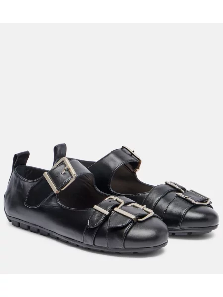 Balerini Simone Rocha din piele cu cataramă negru