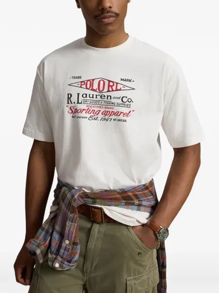Kockás puplin pólóing Polo Ralph Lauren nyomtatás fehér
