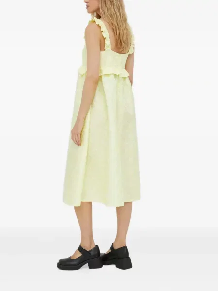 Žakardinis kostiumas suknele Résumé su raukiniais geltona