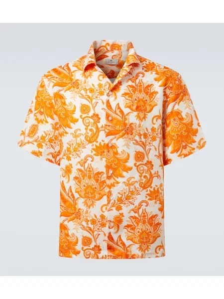 Cămașă Etro de in cu imagine portocaliu