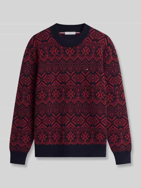 Tommy Hilfiger Sweter Fairisle Bordowy czerwony