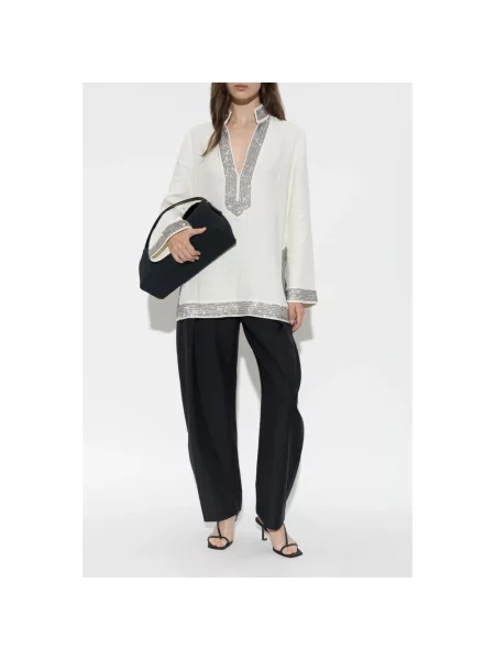 Lniana bluzka Tory Burch biała