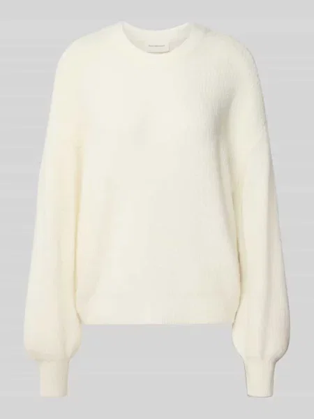 Sweter z dzianiny krój relaxed fit z domieszką wełny z alpaki model „Gustel Hope” Msch Copenhagen biały