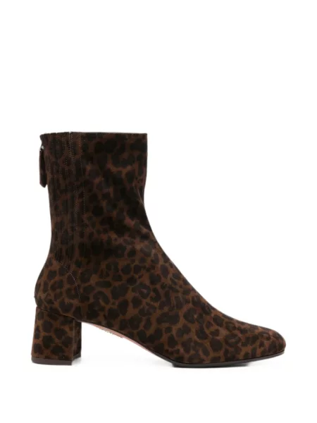 Cizme scurte Aquazzura cu imagine cu model leopard maro