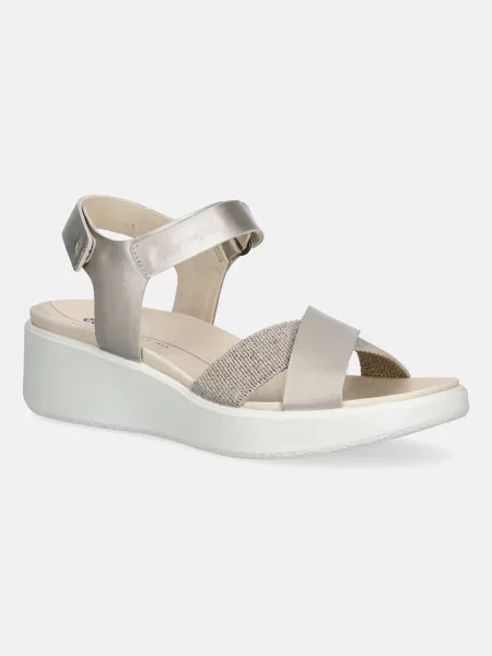 Ecco sandali usnjeni Flowt Wedge LX W bež