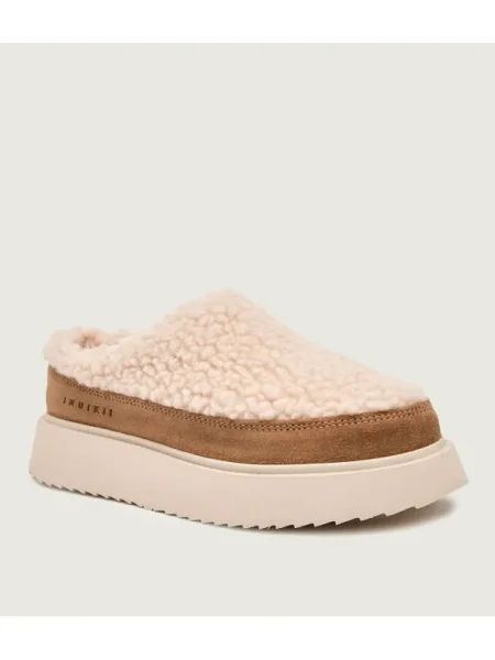 INUIKII Mules încălțăminte CURLY MICRO | shearling cu adaos de piele | lână alb