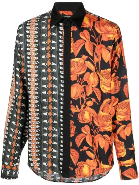 Cămașă Roberto Cavalli de mătase cu imagine