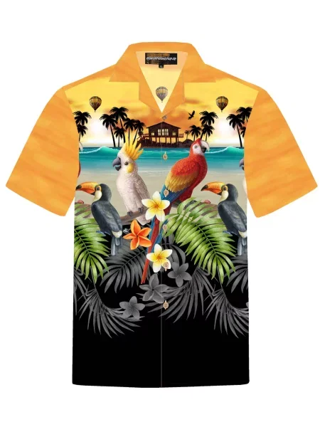 Hawaiihemdshop.de Košulja Hawaiihemd "Golden Parrots" zlatno žuta
