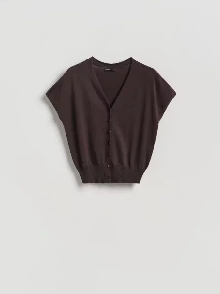 Reserved Kardigan z lyocellem ciemnobrązowy