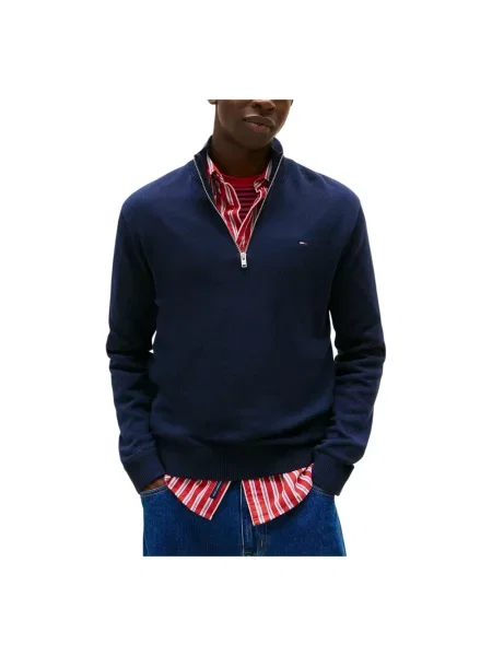 Tommy Jeans sweter lekki z półgolfem granatowy