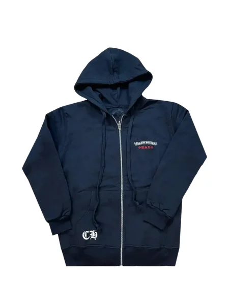 Hanorac cu glugă Chrome Hearts din fleece cu imagine cu motiv cu inimi albastru