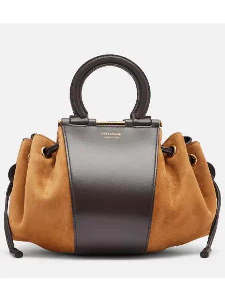 Geantă bucket Ferragamo din piele de căprioară mini maro