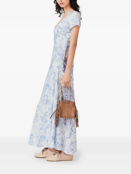 Rochie maxi Maje cu model floral cu imagine albastru