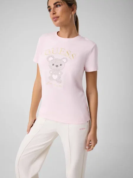 GUESS ACTIVE Tricou Rhinestones Mini Bear roz